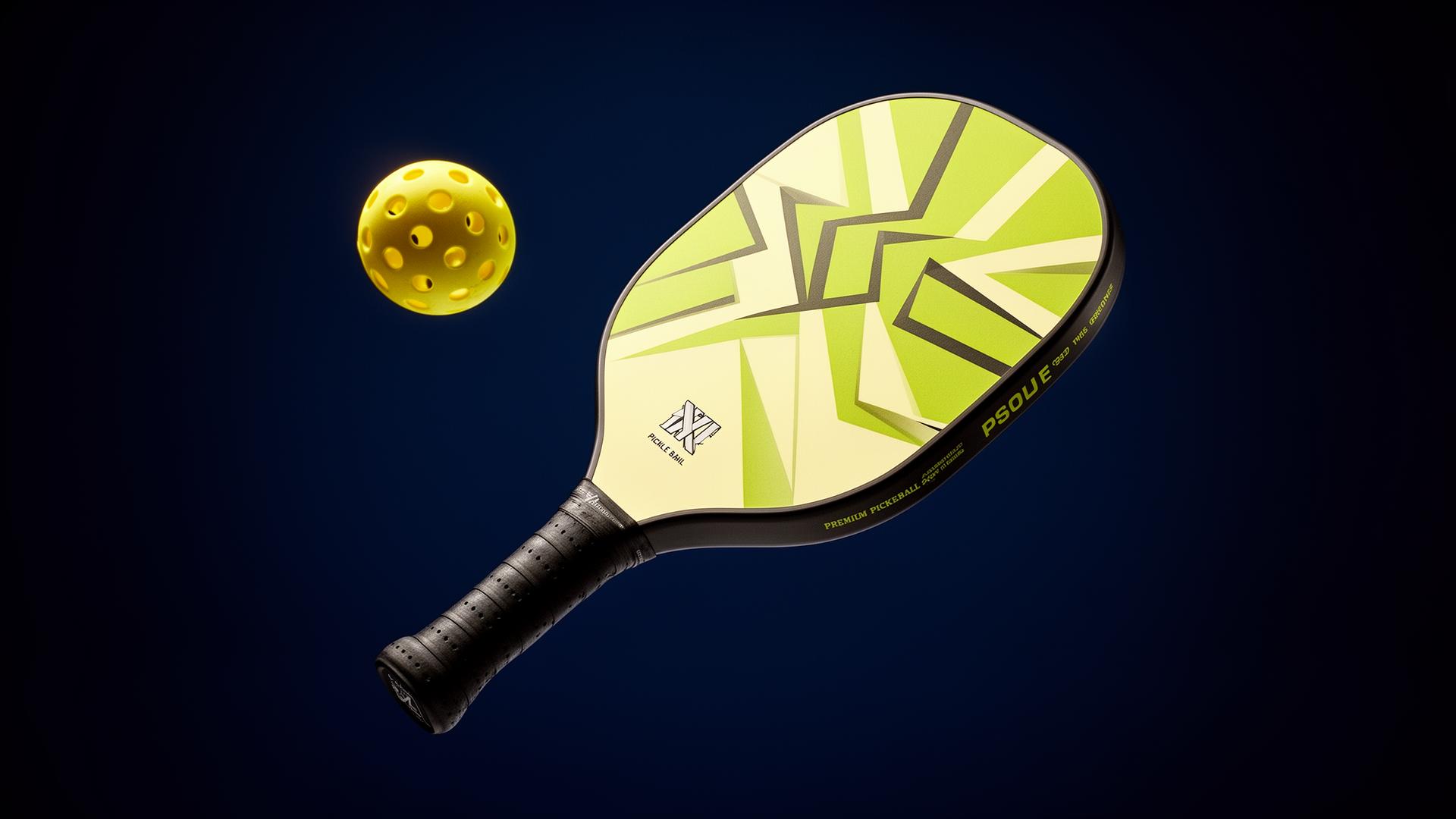 Orlyx Apex carbon pickleball paddle with neon ball