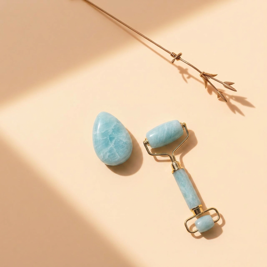 Orlyx aquamarine gua sha and roller set